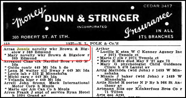 Jennie and Mary Arras, listed in a 1927 St Paul city directory