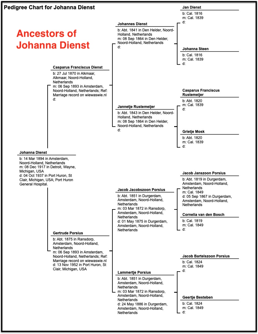 Johanna and several generations of her ancestors
