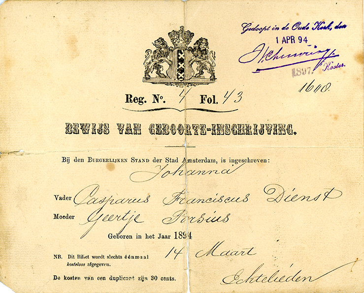 Johanna's birth certificate