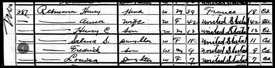 Henry Rebmann in 1905 NY census