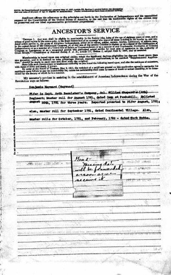 Application for membership in Sons of the American Revolution