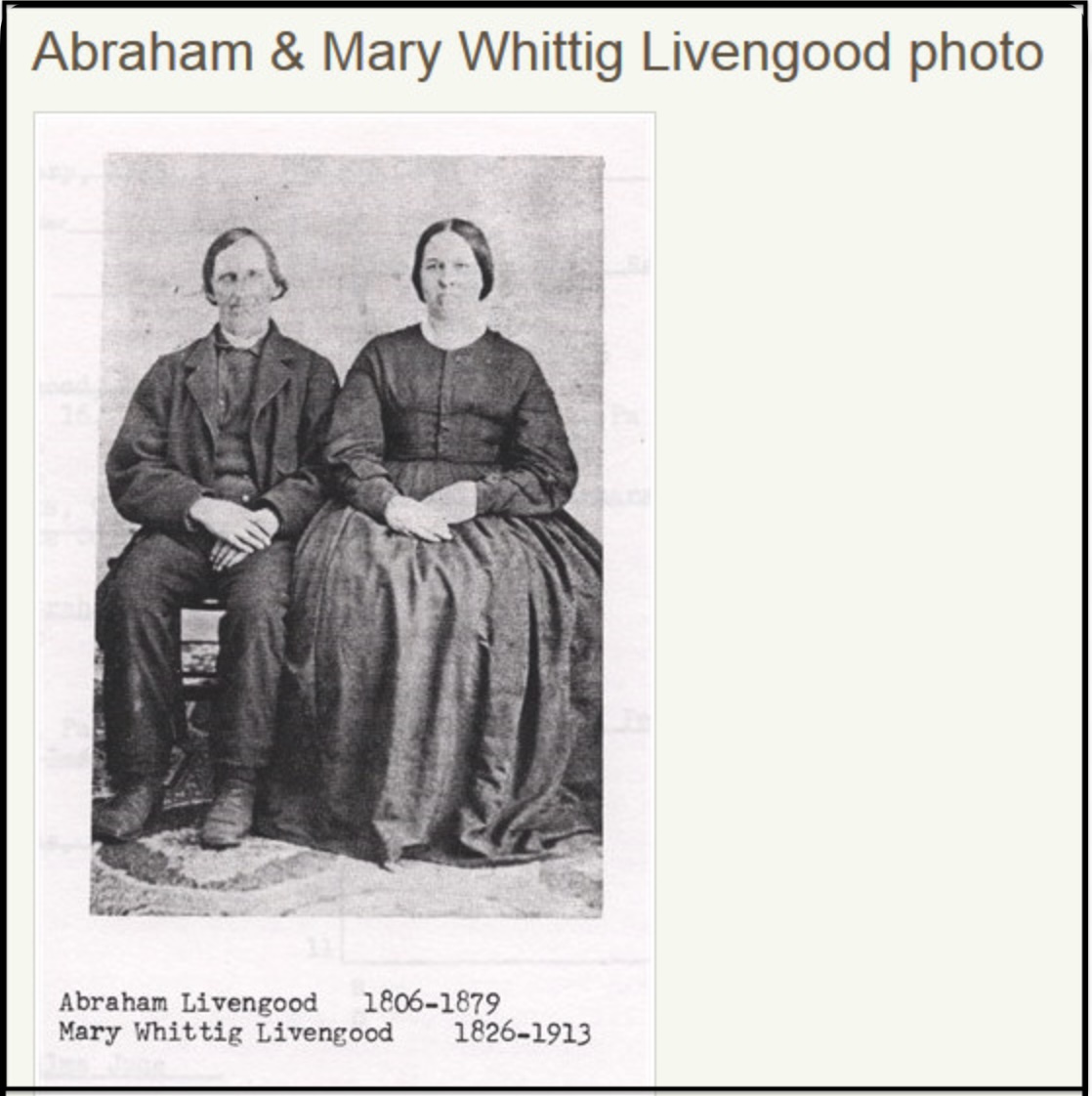 Abraham and Mary (Whittig) Livengood in a history of Elkhart County 