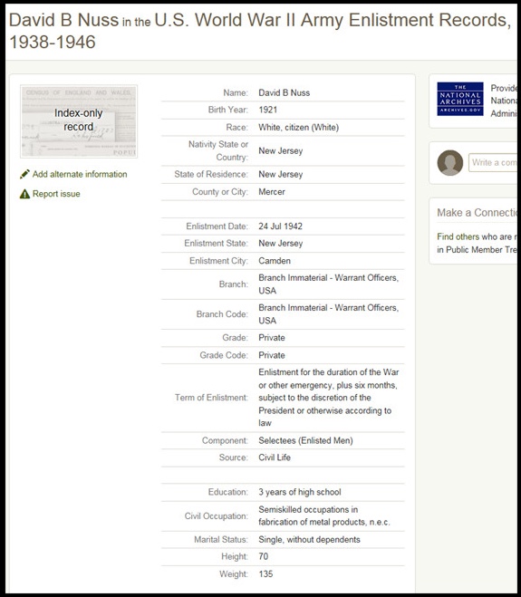 David's WWII military record