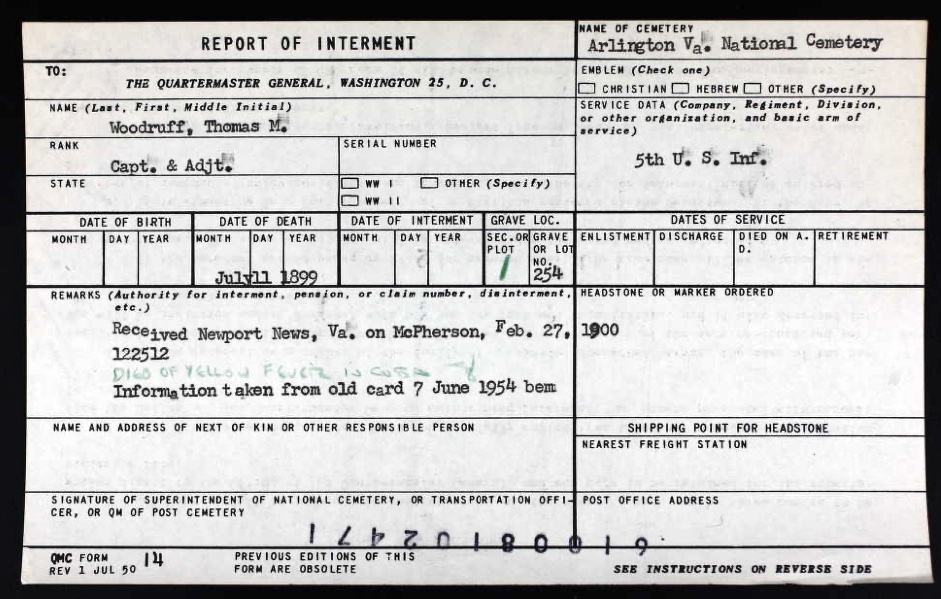 Thomas Woodruff barial record