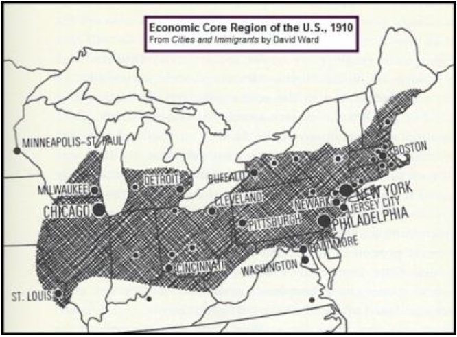 Economic Core Region of the U.S. 1910 (from paper on the van Raaphorst family migration to Canada and the United States)